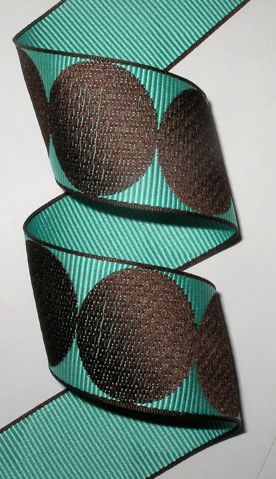 GPD209 1 1/2" AQUA/BROWN DOTS MEDIUM WEIGHT WOVEN (5 YDS)